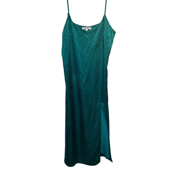 Reformation Emerald Green Satin Slip Dress Midi with Slit Evening Cocktail Party - Picture 2 of 9